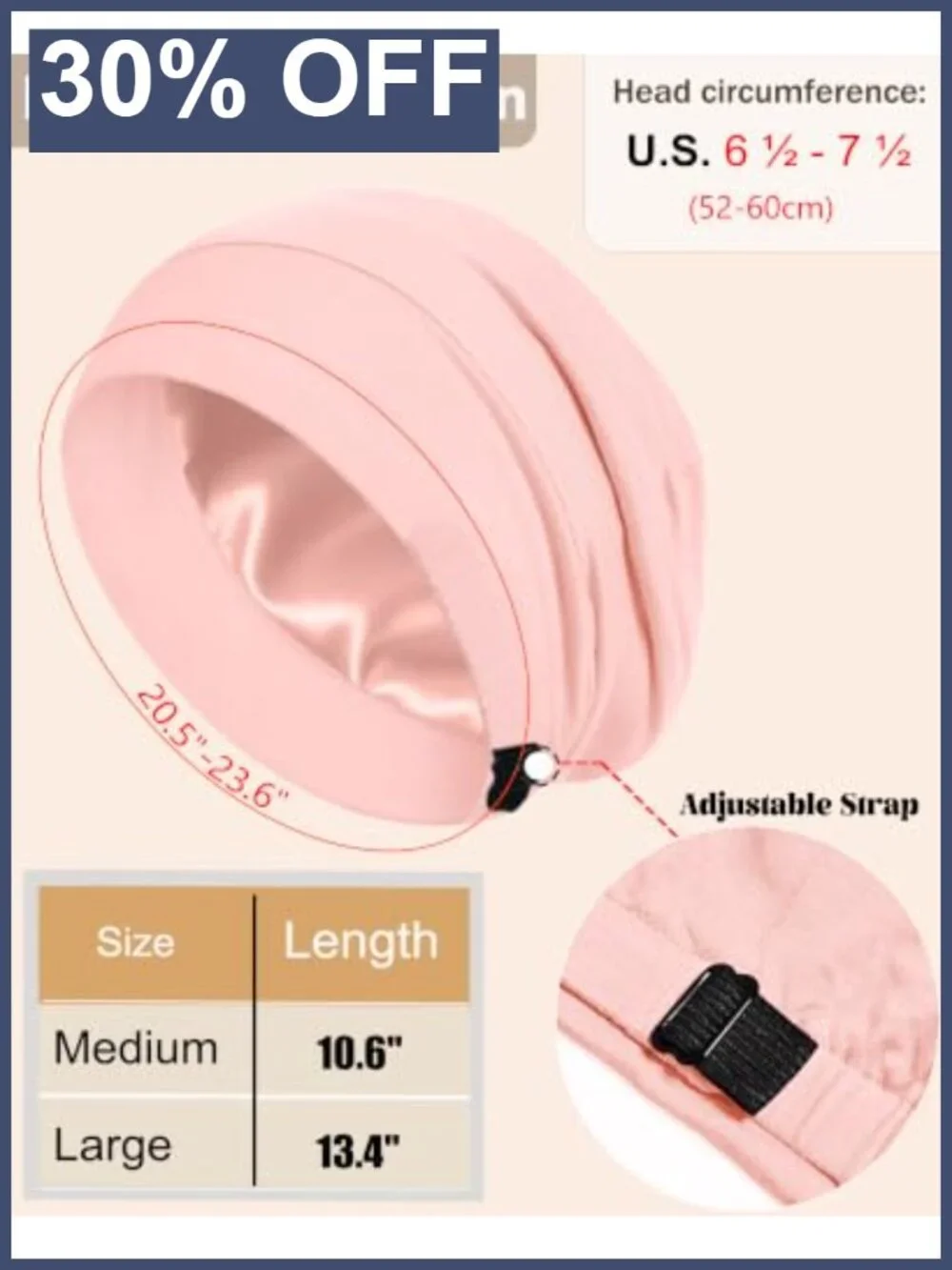 Mulberry Silk Lined Sleep Cap Adjustable Hair Bonnet for Women